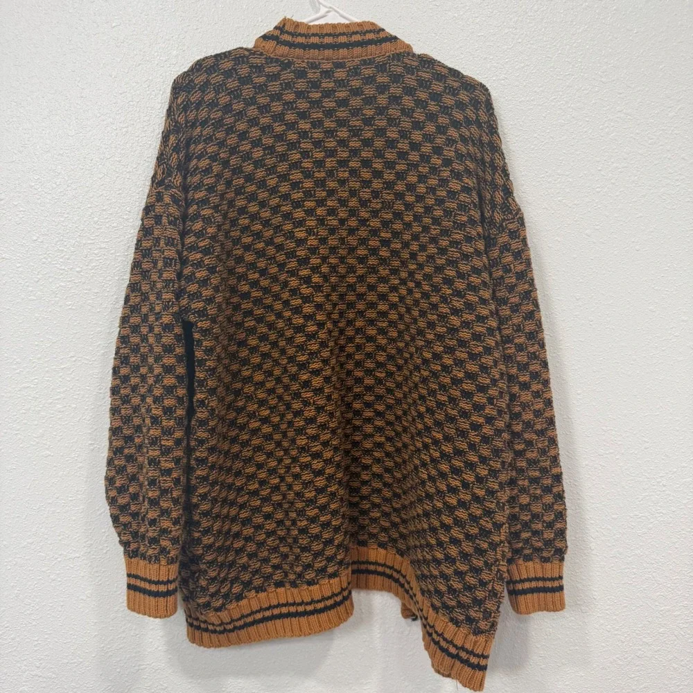 Forever 21 Womens Checkered Cardigan Sweater Brown Black Knit‎ Oversized Large - Picture 2 of 5